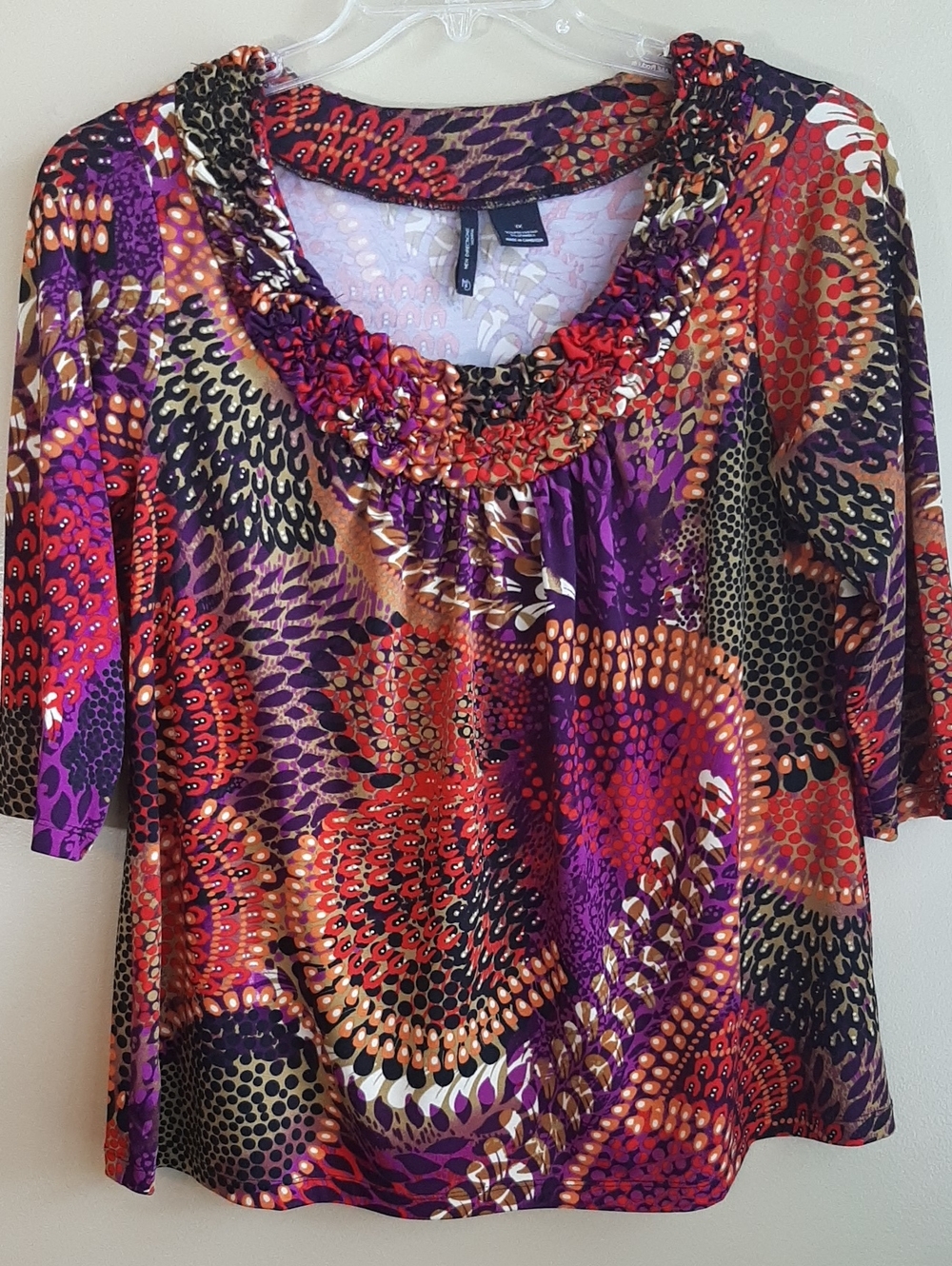 New Directions Women's 1 XL  Braided Scoop Neckline Vibrant Multi Color Blouse